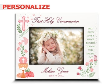 PERSONALIZE-First Holy Communion Picture Frame- Christian Religious Gift for Boy, Girl or  Grandkid- UV Print Picture Frame