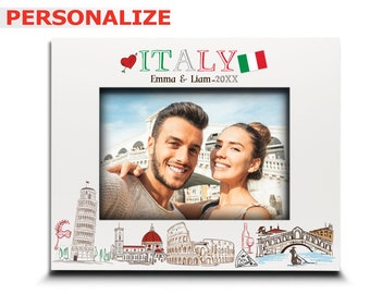 PERSONALIZAR-Marco de fotos de Italia-Boda, Luna de miel, Vacaciones en Italia- Impresión UV Símbolos de Italia Conjunto de diseño-Regalos de ciudad personalizados