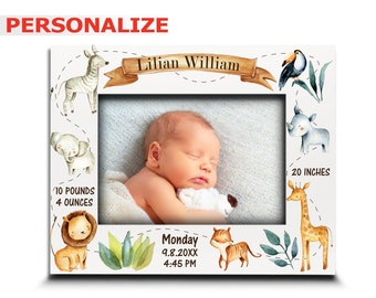 PERSONALIZE- Baby Picture Frame-Safari Animal Birth Announcement-Safari Nursery -Safari Theme New Baby picture frame gift-UV frame