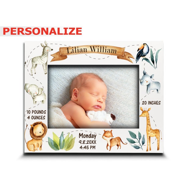 PERSONALIZE- Baby Picture Frame-Safari Animal Birth Announcement-Safari Nursery -Safari Theme New Baby picture frame gift-UV frame