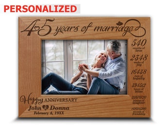 PERSONALIZED-45 Years of marriage-45th Anniversary Gift for Parents, couple, Mom and Dad, Husband, Wife- Engraved Real Wood Picture Frame