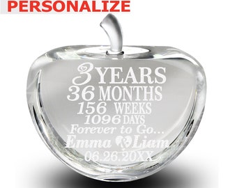 PERSONALIZED-3 years anniversary-Modern Contemporary Crystal Gift for 3rd Anniversary-Engraved Crystal Apple (Crystal Apple)