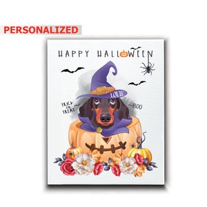 PERSONALIZED-Portrait of a Dachshund  Halloween- Dog lover gifts-Custom Dog Keepsake -UV Print Dog Face With Halloween Hat in pumpkin