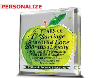 Personalize_ 4 Years of Marriage-Traditional Fruit Design for Fourth Anniversary Print Acrylic Paperweight Keepsake