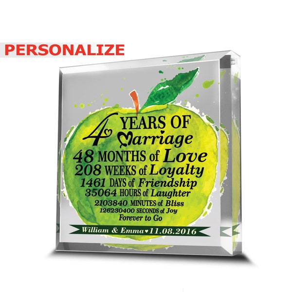 Personalize_ 4 Years of Marriage-Traditional Fruit Design for Fourth Anniversary Print Acrylic Paperweight Keepsake