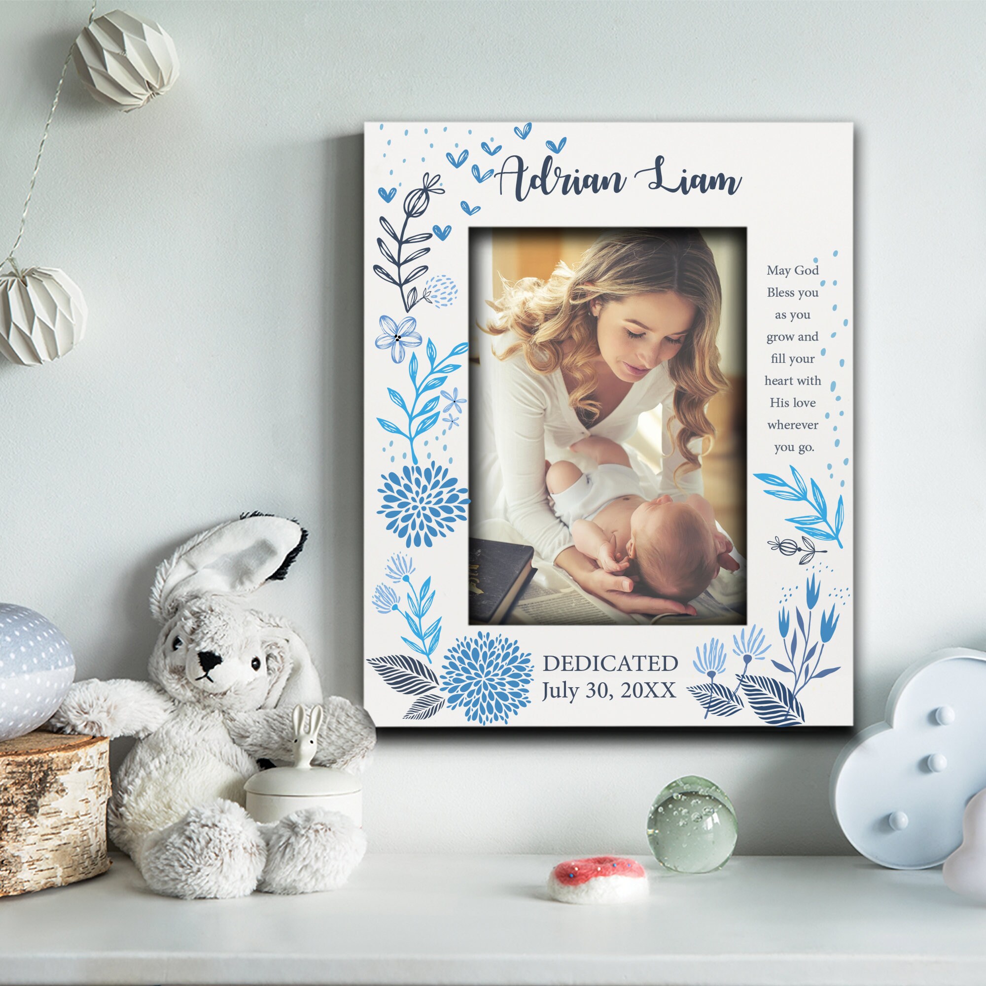 Baptism Gifts Frame For Boys, The Lord Bless You Baptism Picture Frames, Blue Baby Dedication Gifts Photo Frames For Boys, Baby Boy Baptismal Gift Frame, Baby's Christening Gifts Favors -A08, Rustic