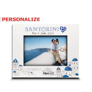 PERSONALIZE-Santorini Picture frame-Wedding, Honeymoon, Vacation in Greece- UV Print Santorini symbols Design set-Custom City Gifts