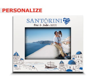 PERSONALIZE-Santorini Picture frame-Wedding, Honeymoon, Vacation in Greece- UV Print Santorini symbols Design set-Custom City Gifts