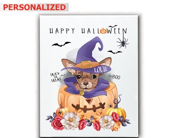 Personalized Chihuahua Halloween Portrait: Custom Dog Canvas Art