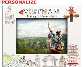 PERSONALIZE-Vietnam Picture frame-Wedding, Honeymoon, Vacation, Adventure - UV Print Iconic Symbols Design Set-Custom City Gifts