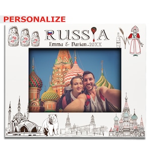 PERSONALIZE-Russia Picture frame-Wedding, Honeymoon, Vacation, Adventure- UV Print -Moscow, Saint Petersburg, Traditional Matryoshka dolls