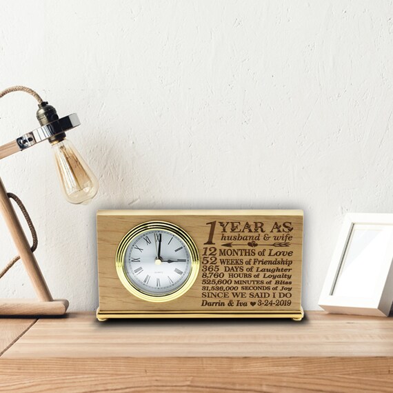 Personalized 1st Anniversary Clock: Engraved Red Alder Desk Clock
