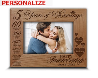 PERSONALIZED-5 Years of Marriage,Months,Weeks,Days,Hours, Weeks...-Traditional Wood Gift for 5th Anniversary-Engraved  Wood  Picture Frame