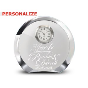 Personalized 1st Anniversary Crystal Clock Keepsake - Engraved Gift