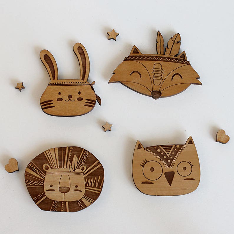 Animals. Handmade Wood Fridge Set of 4 Etsy