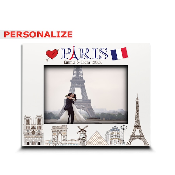 PERSONALIZE-Paris Picture frame-Wedding, Honeymoon, Vacation in Paris- UV Print Eiffel Tower, Paris symbols Design set-Custom City Gifts