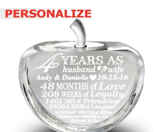 PERSONALIZED-4 years anniversary-Traditional Fruit gift for 4th Anniversary-Engraved Crystal Apple (Crystal Apple)