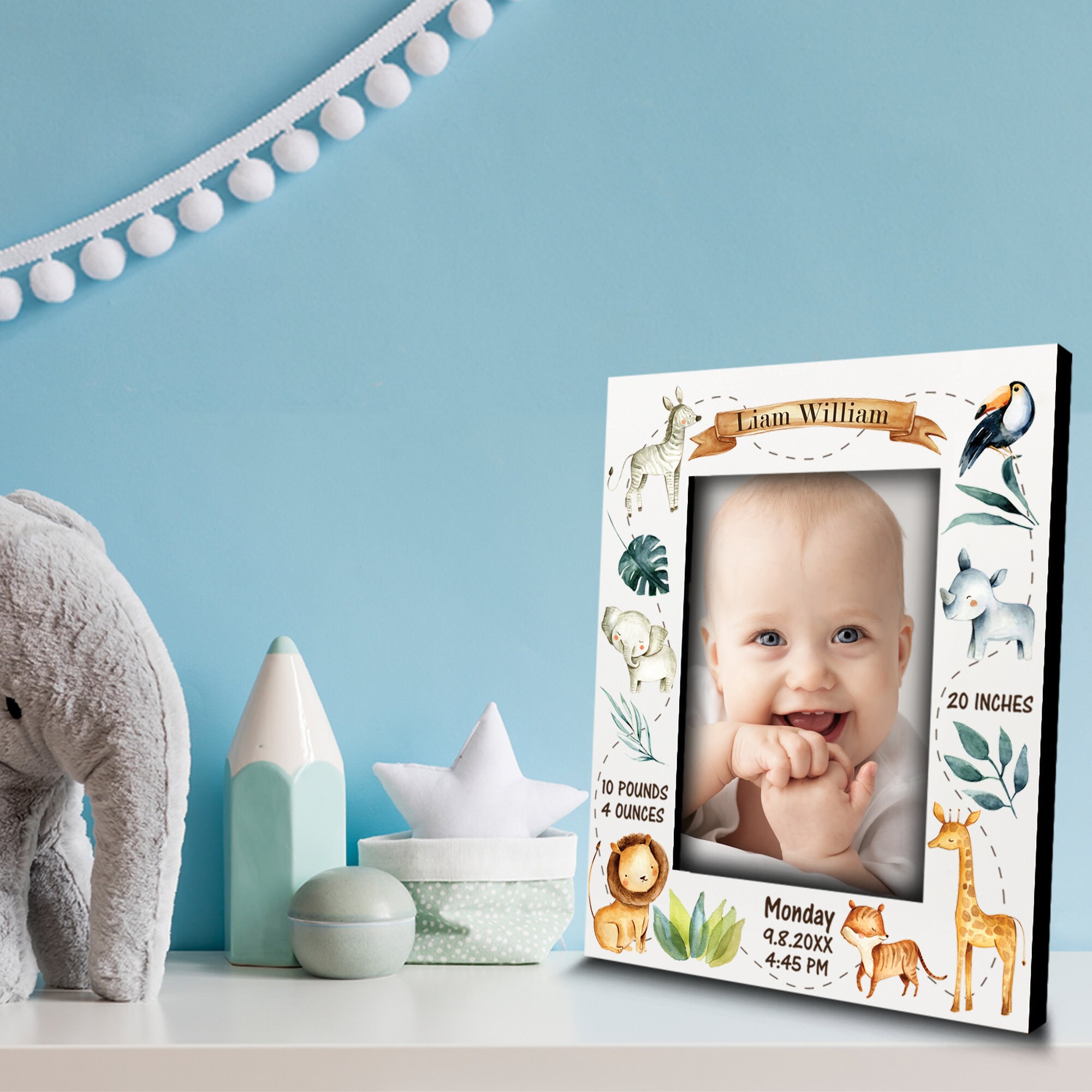 PERSONALIZE Baby Picture Framesafari Animal Birth Etsy