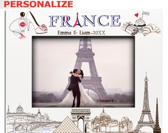 PERSONALIZE-France Picture frame-Wedding, Honeymoon, Vacation in Paris-Eiffel Tower, Paris Marseille, Strasbourg, Bordeaux, Nice, Lyon Print