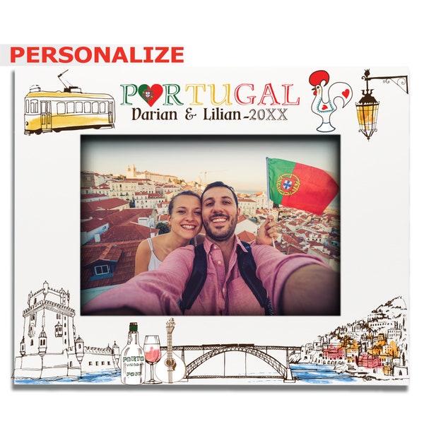 PERSONALIZE-Portugal Theme Picture Frame-Wedding, Honeymoon, Vacation, Family Reunion- UV Print Belgian style Symbols Design Set