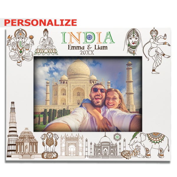 PERSONALIZE-India themed Picture frame-Wedding, Honeymoon, Vacation, Adventure, trip - UV Print Symbols Design set-Indian culture