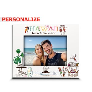 PERSONALIZE-Hawaii City Picture frame-Wedding, Honeymoon, Vacation, Anniversary, Birthday-Hawaiian symbols Design set-Custom City Gifts