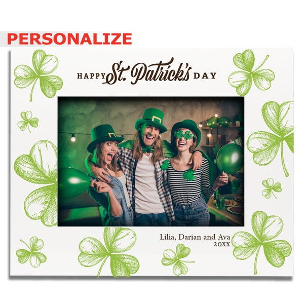 PERSONALIZED-Festive Happy St. Patrick's Day Picture Frame-Leaf Clover Shamrock Theme-Group  Company National Irish Tradition Hats-UV Print