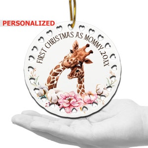 PERSONALIZED-1st Christmas as Mommy Ornament-Baby Giraffe Girl/ Boy Christmas Ornament-Christmas 2021-4" UV Print Ceramic Ornament