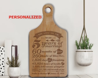 PERSONALIZED-5th Anniversary Wood Board-5 Years,Months,Week,Days,Hours, Minutes, Seconds-Engraved Cheese Board - Wood 5th anniversary gifts