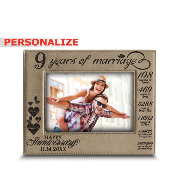 PERSONALIZE- 9th Anniversary Gift-Modern Leather Gift for 9 years Anniversary-Engraved Leather Picture Frame