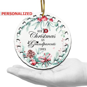 PERSONALIZED-Our First Christmas as Grandparents Ornament-Personalized Ornament for grandparents-UV Print 4&quot; Ceramic Ornament