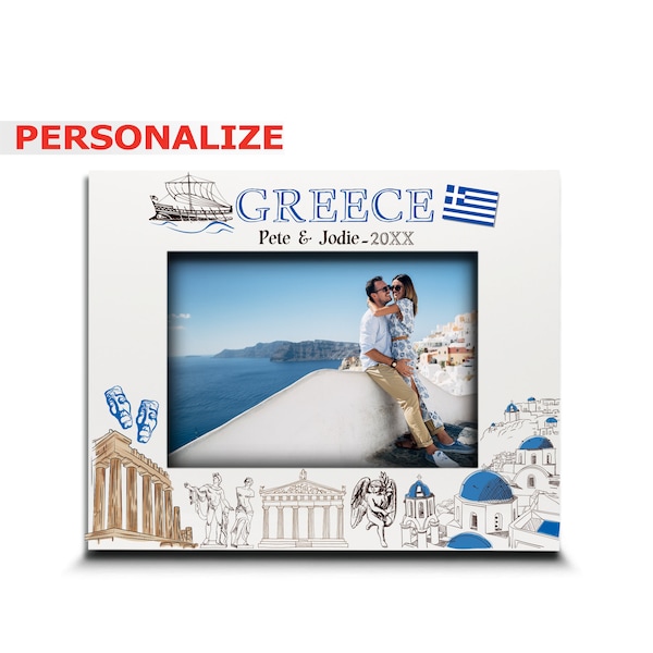 PERSONALIZE-Greece Picture frame-Wedding, Honeymoon, Vacation in Greece- UV Print Greece symbols Design set-Custom City Gifts