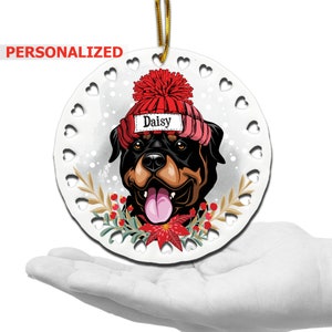 PERSONALIZED-Rottweiler Ornament- Dog lover gifts-4" Christmas Tree Ornament- Custom Dog Ornament -UV Print Gog Face With Christmas Hat