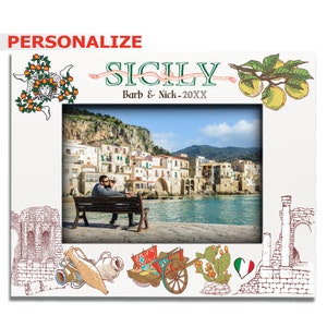 PERSONALIZE-Sicily Theme Picture Frame-Wedding, Honeymoon, Vacation in Italy- Mediterranean Island-Palermo-Traditional Sicilian Symbols