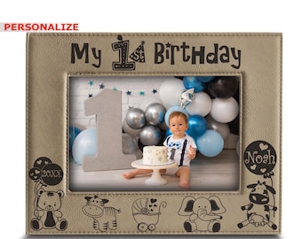 PERSONALIZED-My FIRST Birthday Picture Frame- Personalize Picture Frame- Baby 1st Birthday Picture Frame  - Engraved Leather Picture Frame