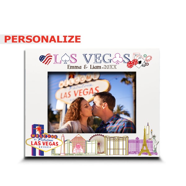 PERSONALIZE-las Vegas Theme Picture Frame-Wedding, Honeymoon, Vacation, Travel Lover Keepsake-  Gambling, Casinos- UV Print
