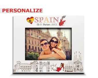 PERSONALIZE-Spain Picture frame-Wedding, Honeymoon, Vacation, adventures in Spain - UV Print Spain symbols Design set-Custom City Gifts