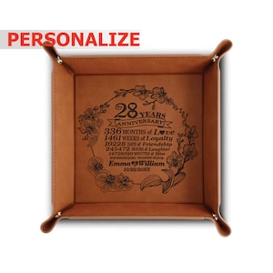 PERSONALIZE-28 Years Anniversary-Contemporary/Modern Gift Orchid Theme Design for 28th Anniversary-Engraved Leatherette Valet Tray