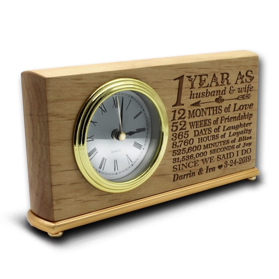Personalized 1st Anniversary Clock: Engraved Red Alder Desk Clock