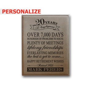 PERSONALIZE-Retirement Keepsake-Gift For The Soon-to-be Retiree- Retirement Gifts for Men or women- Engraved Leather Plaque