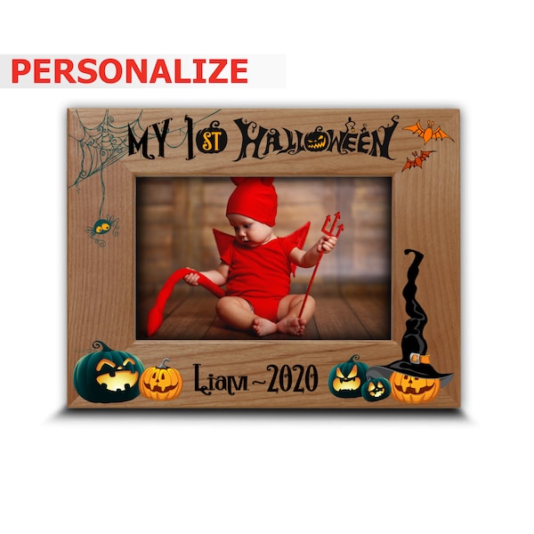 PERSONALIZED-My First Halloween Picture Frame-baby first Halloween-UV Print Wood Picture Frame