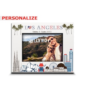 PERSONALIZE-Los Angeles Theme Picture frame-Wedding, Honeymoon, Anniversary, Vacation in Los Angeles-Symbols Design set-Custom City Gifts