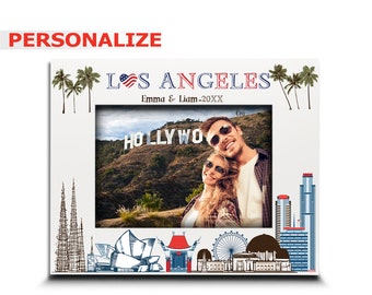 PERSONALIZE-Los Angeles Theme Picture frame-Wedding, Honeymoon, Anniversary, Vacation in Los Angeles-Symbols Design set-Custom City Gifts