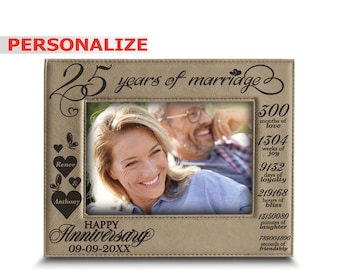 PERSONALIZED-25 Years of marriage-Months, Weeks, Days, Hours, Weeks...-25th Anniversary- Engraved Leather Picture Frame