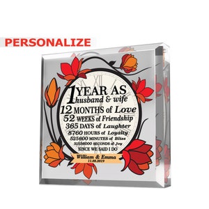 Personalized 1st Anniversary Acrylic Paperweight: Clock Design Keepsake