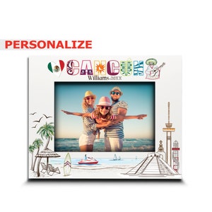 PERSONALIZE-Cancun Mexico City Picture frame-Wedding, Honeymoon, Vacation, Anniversary- UV Print Cancun symbols Design set-Custom City Gifts