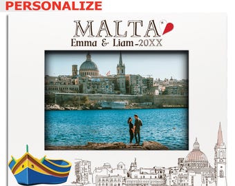 Personalized Malta Picture Frame: Valletta, Luzzu Boats, Vacation Keepsake
