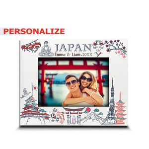 PERSONALIZE-Japan Picture frame-Wedding, Honeymoon, Vacation in Japan - UV Print Japan symbols Design set-Custom City Gifts