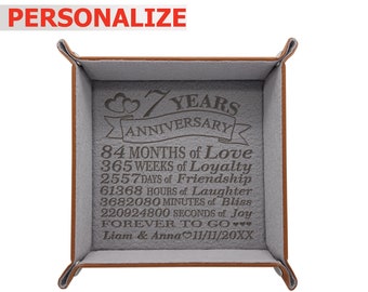 PERSONALIZED-Traditional Wool Gift For 7 years Anniversary-Engraved Wool Tray with Breakdown Dates-Storage & Organization Jewelry Trays