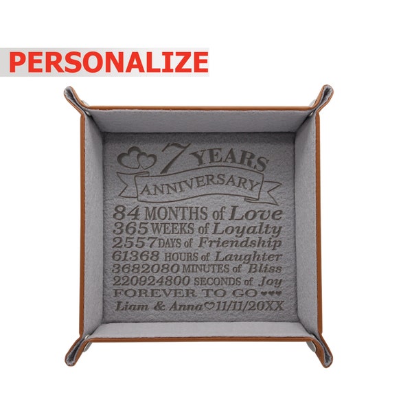 PERSONALIZED-Traditional Wool Gift For 7 years Anniversary-Engraved Wool Tray with Breakdown Dates-Storage & Organization Jewelry Trays